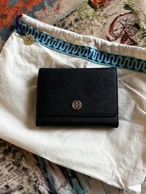 Tory Burch Tri-fold Wallet Leather Black Women's